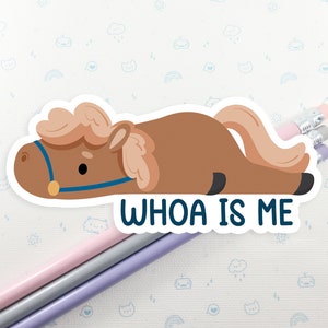 Funny Horse Pun Vinyl Sticker: &quot;Whoa Is Me&quot; Laptop Decal