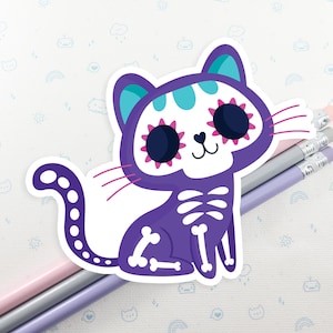 Cat Sugar Skull Sticker, Laptop Sugar Skull Decal, Dia de los Muertos Gift, Gift for Her, Day of the Dead Sticker, Sugar Skull
