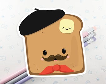 French Toast Sticker, Vinyl Stickers, Laptop Decal, Gift for Her, Small Gift Idea, Breakfast Sticker, Toast Pun, French Bread