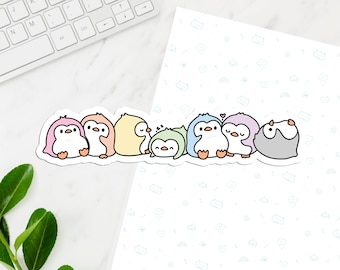 Penguins in Pastel Long Vinyl Sticker, Cute Penguins Sticker, Kawaii Decal, Laptop Stickers, Kawaii Penguins Decal, Long wrap around sticker