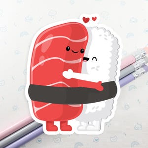 Sushi Hug Sticker, Cute Food Sticker, Vinyl Stickers, Laptop Decal, Love Sushi, Laptop Sticker, I love Sushi, Small Gift Idea, Kawaii