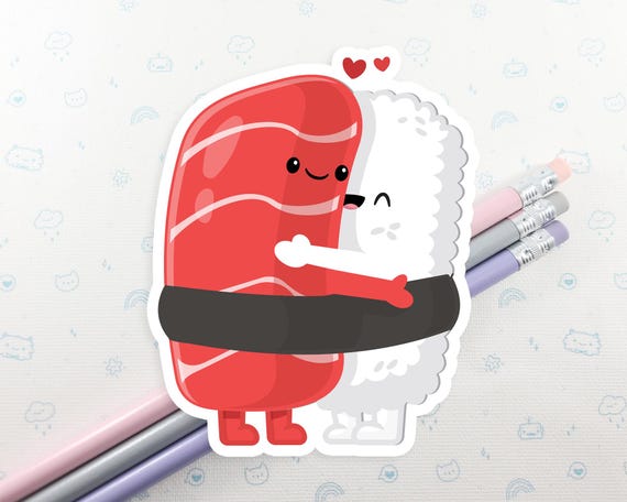 Sushi Hug Sticker, Cute Food Sticker, Vinyl Stickers, Laptop Decal, Love Sushi, Laptop Sticker, I love Sushi, Small Gift Idea, Kawaii