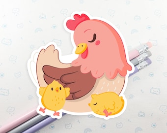 Pegatina de vinilo de pollo y pollitos: Bonita calcomanía para portátil del Día de la Madre, vinilo resistente al agua.