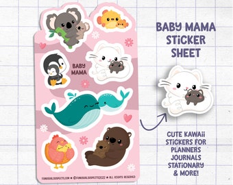 Mom and Baby Kawaii Animal Stickers: Planner Stickers