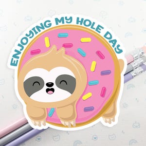 Sloth in Donut Sticker, Vinyl Stickers, Laptop Decal, Sloth Gift for Her, Cute Sticker, Small Sloth Gift Idea, Sloth Laptop Decal