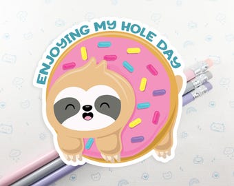 Sloth in Donut Sticker, Vinyl Stickers, Laptop Decal, Sloth Gift for Her, Cute Sticker, Small Sloth Gift Idea, Sloth Laptop Decal