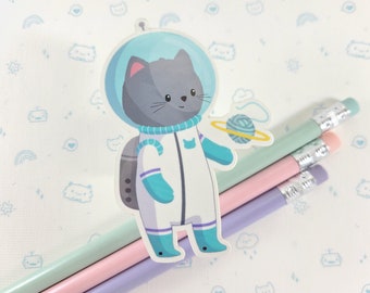 Cat Space Sticker, Vinyl Stickers, Laptop Decal, Cat Gift for Her, Cute Sticker, Small Gift Idea, Cat In Space Sticker, Kawaii Cat