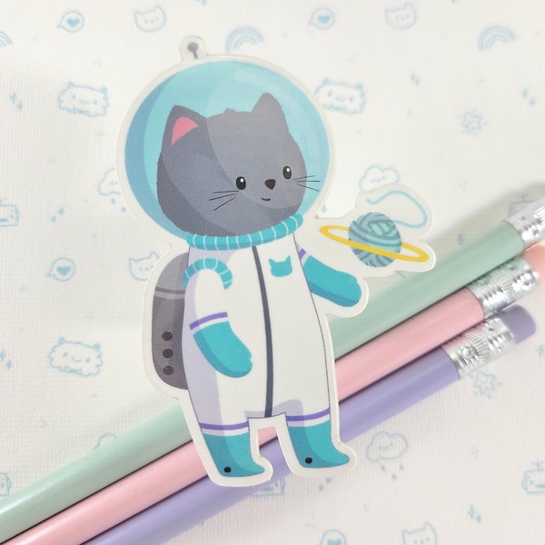 Cat Space Sticker, Vinyl Stickers, Laptop Decal, Cat Gift for Her, Cute Sticker, Small Gift Idea, Cat In Space Sticker, Kawaii Cat