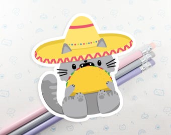 Taco Cat Vinyl Sticker: Sombrero Kawaii Laptop Decal