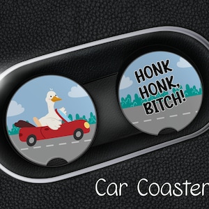 Goose Pun Car Coasters, Set of 2 Rubber Neoprene Car Coaster, Car Accessories, Car Cup Holder Coasters, Cute Goose Car Coasters