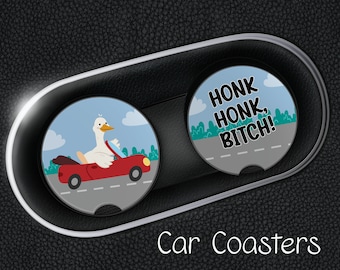 Goose Pun Car Coasters, Set of 2 Rubber Neoprene Car Coaster, Car Accessories, Car Cup Holder Coasters, Cute Goose Car Coasters