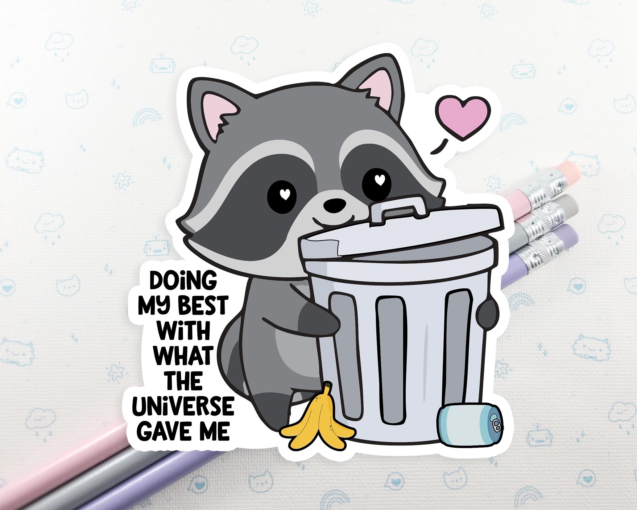 Raccoon Doing My Best Vinyl Sticker: Cute Trash Panda Laptop Decal