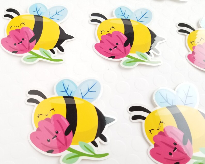 Bumble Bee Flower Sticker, Vinyl Stickers, Laptop Decal, Bee Gift, Gift for Her, Bee and Flower, Small Gift Idea, Gardening Gift image 5