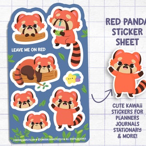 Feuille d'autocollants panda roux, autocollants mignons pandas roux, autocollants pour agenda, papeterie mignonne, autocollants kawaii