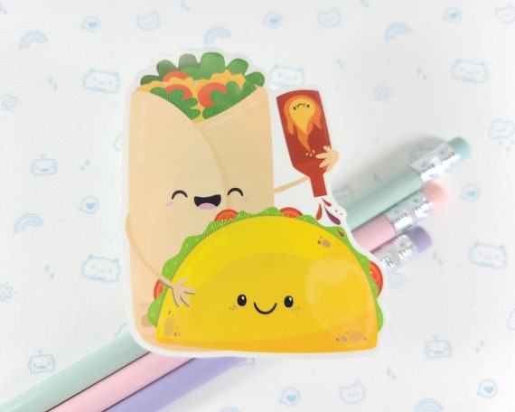 Taco and Burrito Sticker, S0135, Mexican Food Sticker, Vinyl Sticker, Laptop Decal, Taco Decal, Laptop Sticker, Taco Gift, Mexican Food Gift