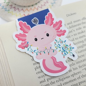 Axolotl Tangled Lights Bookmark, Axolotl Bookmark Magnetic, Cute Axolotl Bookmark, Book Lover, Christmas Axolotl, Stocking Stuffer