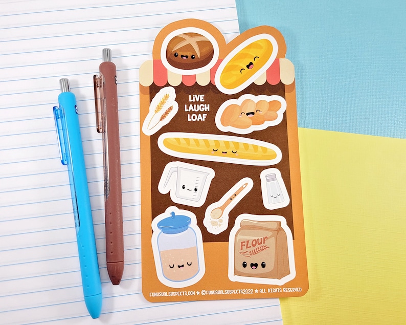 Sourdough Sticker Sheet, Live Laugh Loaf, Cute Bread Stickers, Stickers for Planner Journal, Cute Stationary, Sourdough Baking image 2