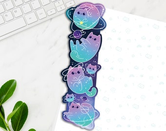 Space Cats Long Vinyl Sticker, Cute Cats in Space Sticker, Kawaii Decal, Laptop Stickers, Kawaii Space Decal, Long wrap around sticker