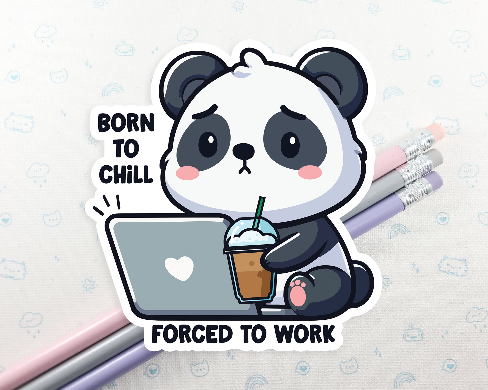 Panda Born To Chill Sticker, Vinyl Stickers, Laptop Decal, Panda Gift, Cute Sticker, Small Gift, Cute Panda Pun Gift, Panda Laptop Decal