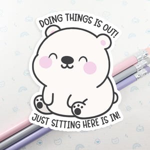 Polar Bear Sitting Vinly Sticker,Water Bottle Sticker, Laptop Decal, Gift for Her, Winter Bear Sticker, Funny Cute Polar Bear