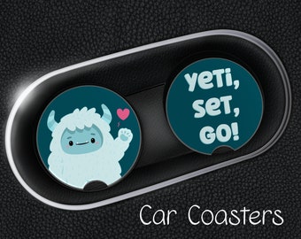 Posavasos Yeti, juego de 2 posavasos de neopreno de goma para coche, accesorios para coche, posavasos para portavasos, bonito juego Yeti Go Car Coasters