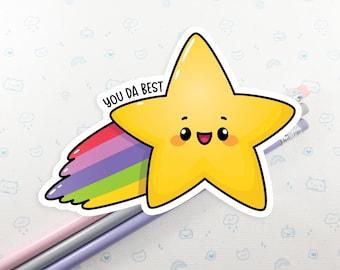 Gold Star You Da Best Vinyl Sticker, Kawaii Star Sticker, Laptop Decal, Waterbottle Sticker, Best Friend Gift