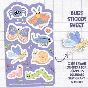 Bugs Sticker Sheet, Cute Bug Stickers, Creepy Cuties Stickers, Kawaii Stickers for Planner Journal, Cute Stationary
