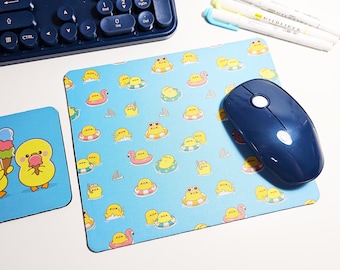 Rectangle Mouse Mat & Round Coaster Set - Yellow Rubber Ducks Duckling - View #4