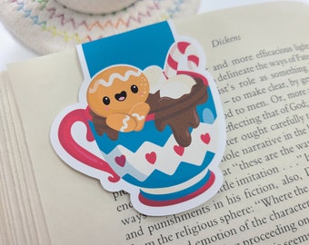 Gingerbread Cocoa Cup Bookmark, Kawaii Gingerbread Bookmark Magnetic, Cozy Bookmark, Book Lover, Christmas Cocoa, Stocking Stuffer