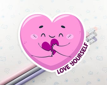 Heart Love Yourself Sticker, Vinyl Stickers, Laptop Decal, Self Love Gift, Cute Sticker, Small Gift, Love You Sticker
