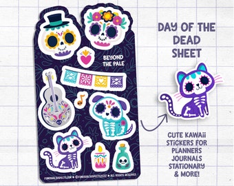 Day of the Dead Sheet, Beyond the Pale, Dia De Los Muertos Stickers, Stickers for Planner Journal, Cute Skulls, Planner Sticker Sheet