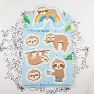 Sloth Sticker Sheet, Lazy and Amazy, Cute Sloth Stickers, Kawaii Sloth, Stickers for Planner Journal, Cute Stationary imagem 4