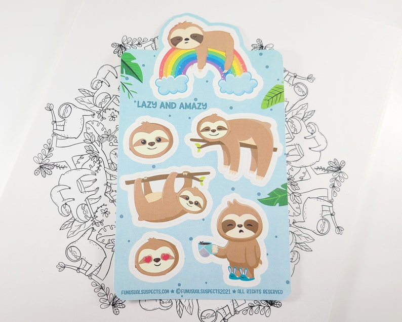 Sloth Sticker Sheet, Lazy and Amazy, Cute Sloth Stickers, Kawaii Sloth, Stickers for Planner Journal, Cute Stationary imagem 4