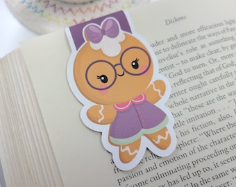Marcador magnético de niña de jengibre: Galleta navideña kawaii