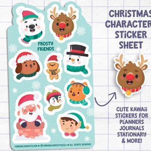 Christmas Characters Sticker Sheet, Frosty Friends, Christmas Stickers, Stickers for Planner Journal, Cute Stationary, Planner Sticker Sheet