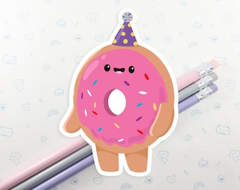 Pegatina de donut para fiesta, pegatinas de vinilo, calcomanía para computadora portátil, regalo para ella, pegatina linda, pegatina de donut, linda fiesta de donuts