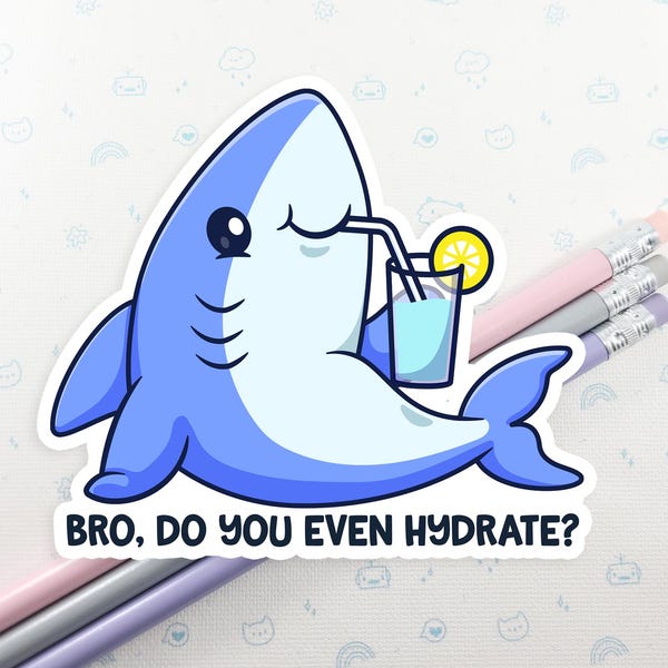 Pegatina Hydrate Shark: divertida calcomanía para portátil, vinilo resistente al agua.