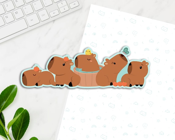 Capybaras Long Vinyl Sticker, Cute Capybara Sticker, Kawaii Decal, Laptop Stickers, Kawaii Capy Decal, Long wrap around sticker