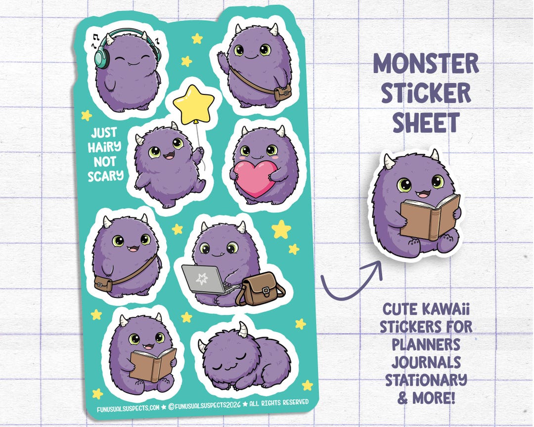 Purple Monster Sticker Sheet: Planner Journal Reading Stickers - Etsy