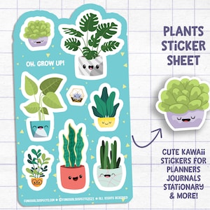 Plants Sticker Sheet, Oh Grow Up, Houseplants Stickers, Stickers for Planner Journal, Cute Stationary, Planner Sticker Sheet