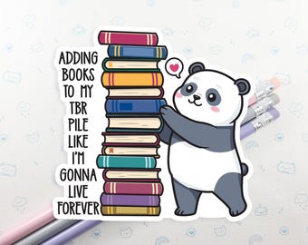 Panda TBR Pile Vinyl Sticker, Funny Book Reading Panda Sticker Waterproof