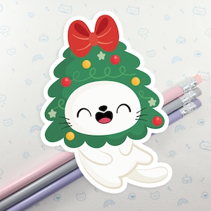 Cat in Christmas Tree Sticker, Vinyl Sticker, Laptop Decal, Stocking Stuffer, Christmas Cat Sticker, Festive Stickers, Christmas Cat