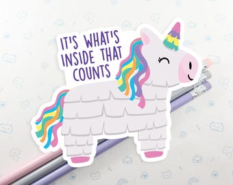Kawaii Unicorn Pinata Sticker: Water Resistant Vinyl Decal