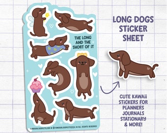 Long Dogs Sticker Sheet, Dachshund Dog Stickers, Cute Weiner Dog Stickers, Stickers for Planner Journal, Cute Stationary, Kawaii Stickers