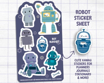 Robot Sticker Sheet, Bot Buddies, Robot Stickers, Stickers for Planner Journal, Cute Stationary, Planner Sticker Sheet