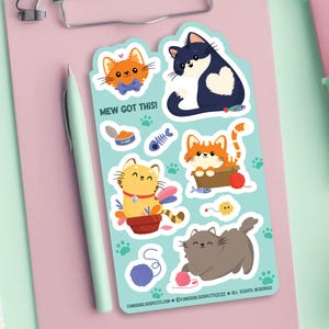 Cats Sticker Sheet, Mew Got This!, Cute Cat Stickers, Kawaii Cats ...
