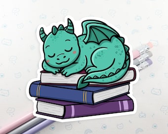 Dragon Books Vinyl Sticker, Reading Waterproof Stickers