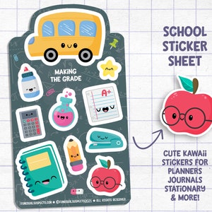 School Sticker Sheet, Making the Grade, Cute School Stickers, Stickers for Planner Journal, Cute Stationary, kawaii Back to School