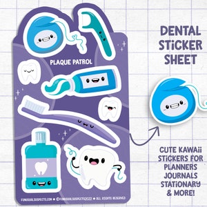 Feuille d'autocollants dentaires, patrouille de plaques, autocollants mignons pour se brosser les dents, autocollants de dentiste kawaii pour agenda, papeterie mignonne