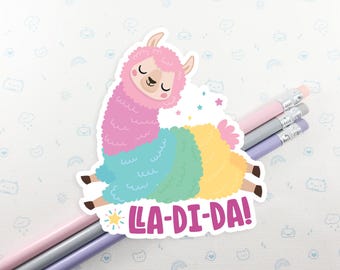 Llama Lla-Di-Da Vinyl Sticker, Cute Llama Decal, Laptop Llama Sticker, Cute Llama Gift, Small Gift Idea, Gift for Her, Kawaii Sticker